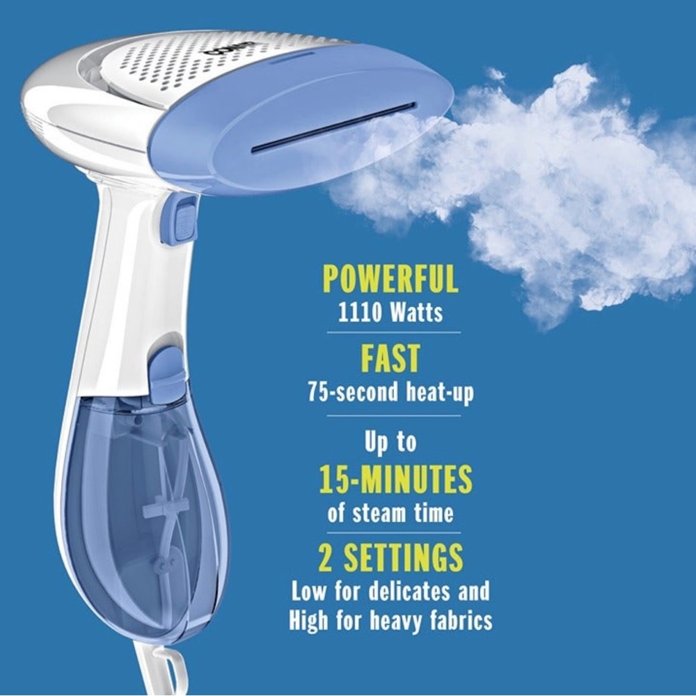 Extreme Steam Hand Held Fabric Steamer with Dual Heat, White/Blue